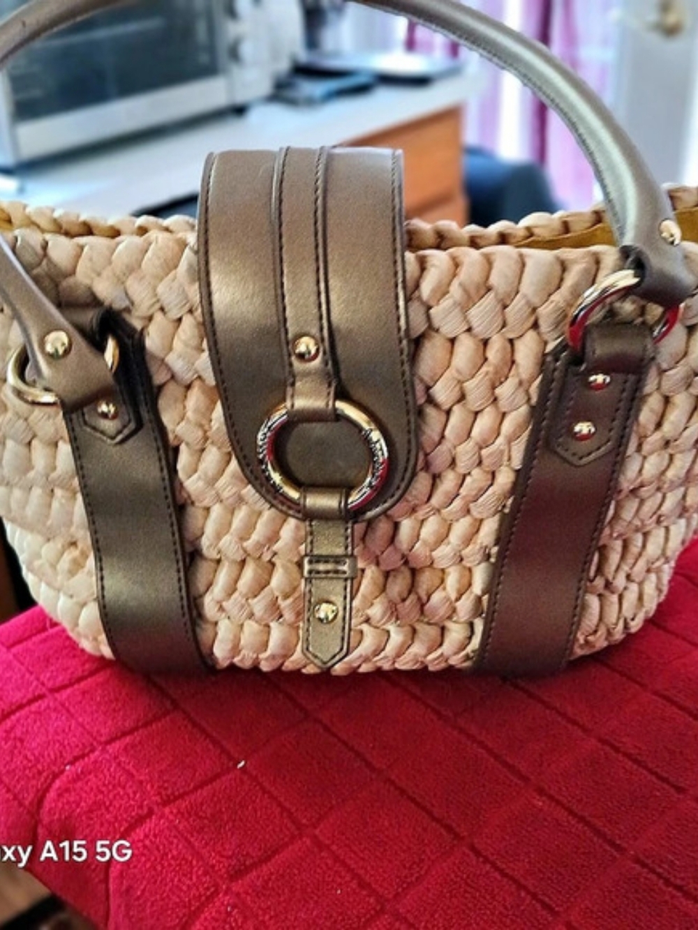 Etienne Aigner Woven Floral Tote in Cream & Brown